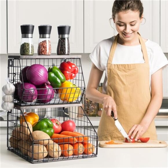 Fruit Basket, Stackable Wall Mounted Fruit Baskets, Potato Basket Onion Storage - Picture 4 of 7